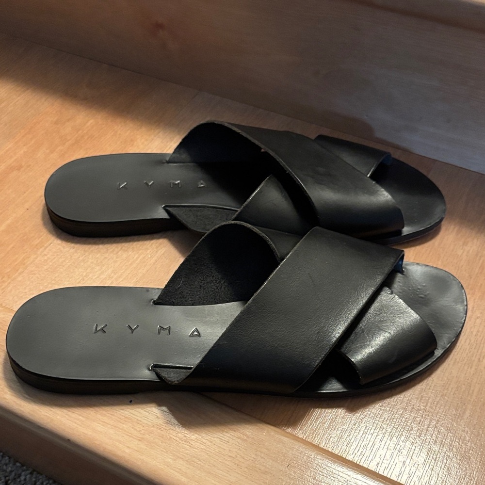 Kyma handmade in Greece Black Leather Slide Sandals 10